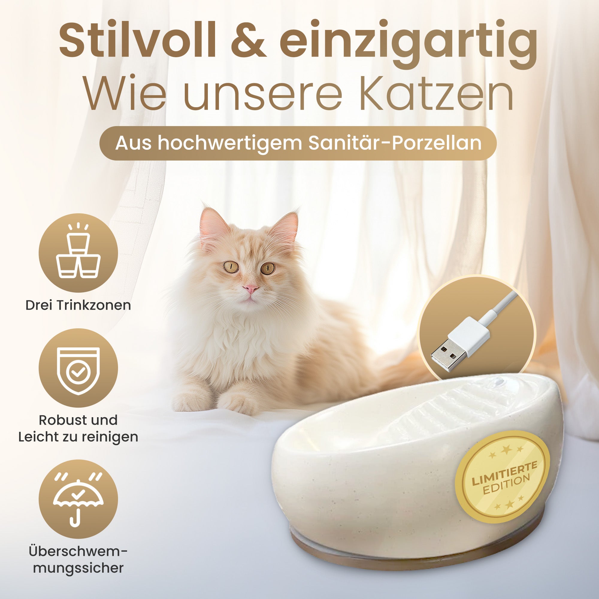 Cat Fountain Ceramic LUXE (Sahara)