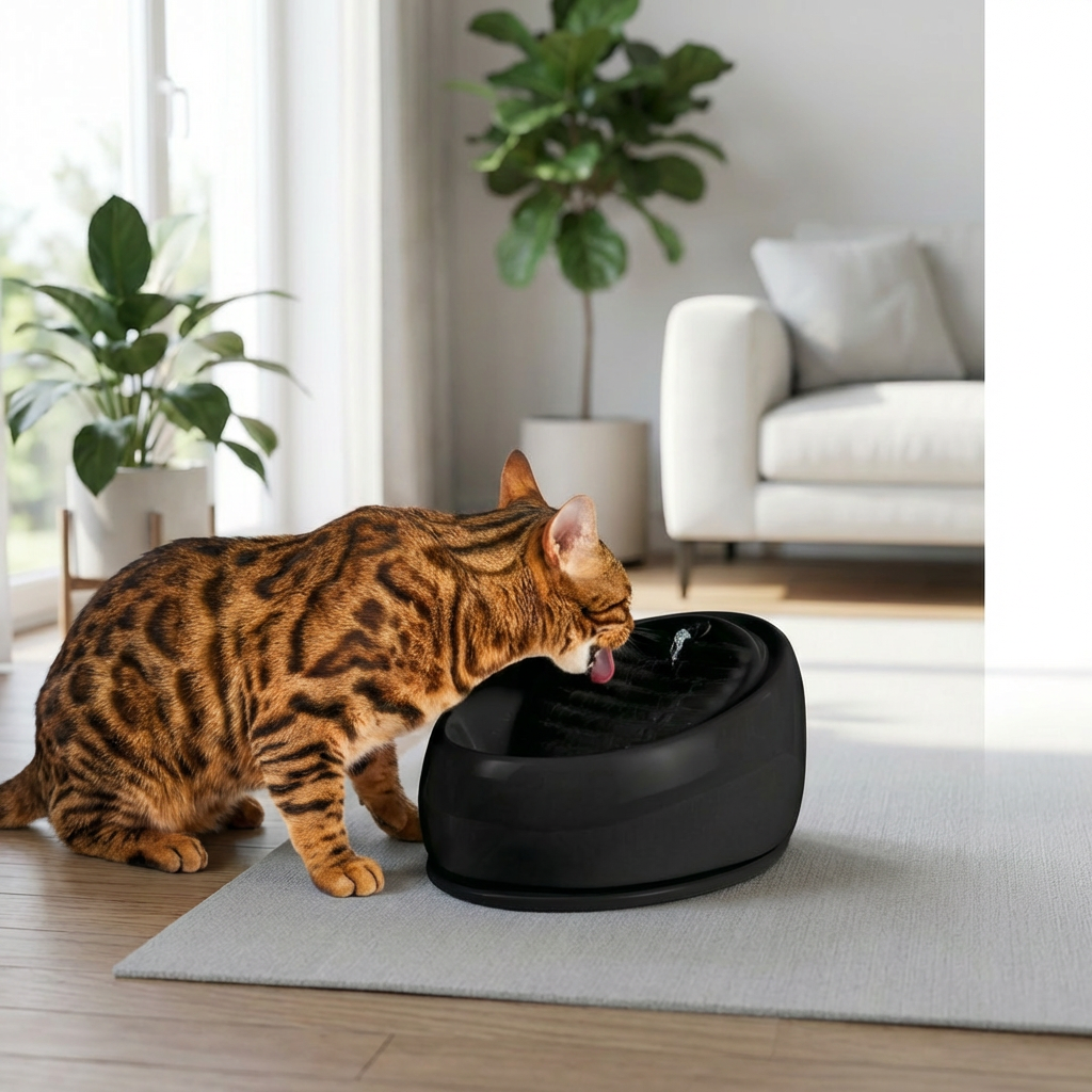 Katzenbrunnen Keramik (Matte-Schwarz)