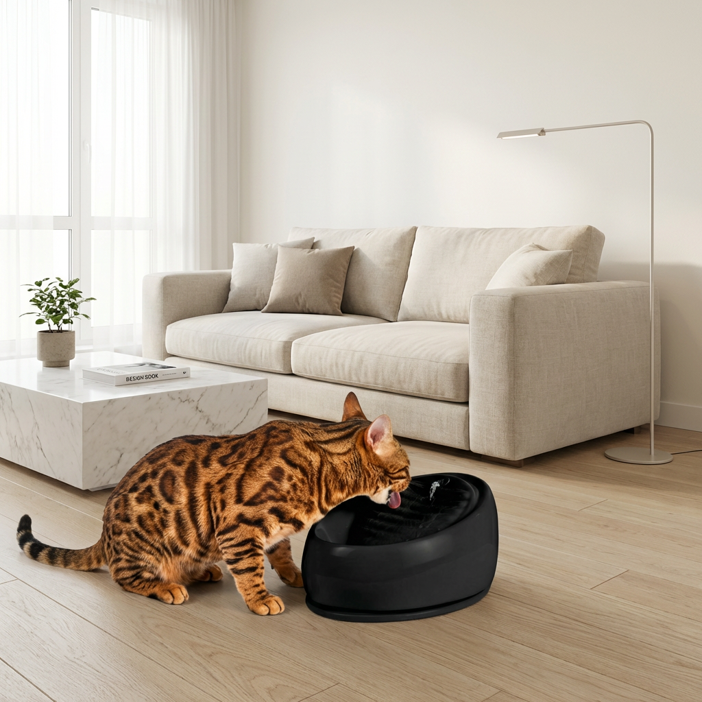 Katzenbrunnen Keramik (Matte-Schwarz)