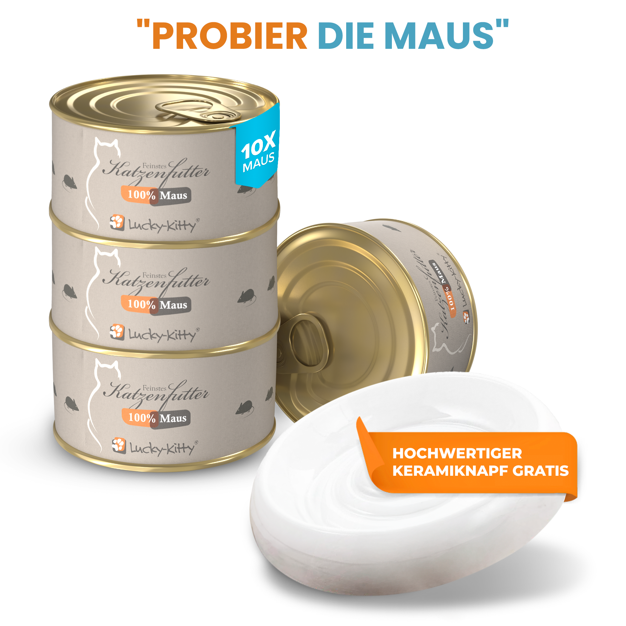"Try the Mouse": Cat Food Mouse Pure (10x100g) + Bowl FREE
