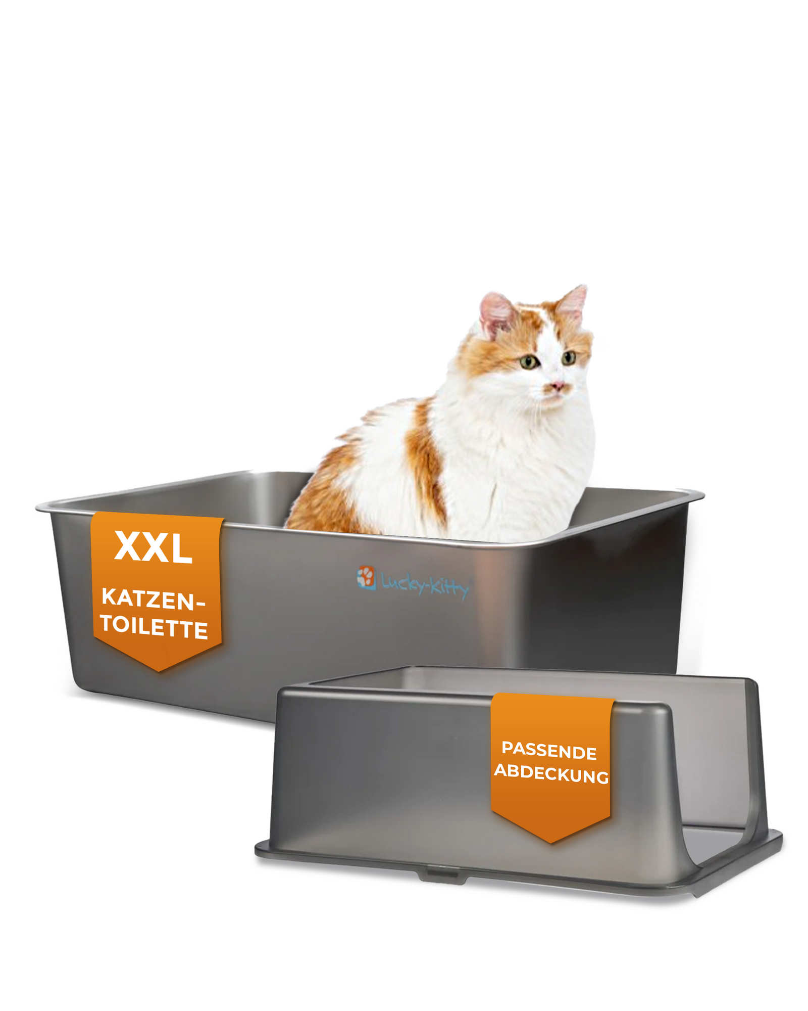 Cat Litter Box XXL (Stainless Steel Natural) + Hood (Black Transparent)