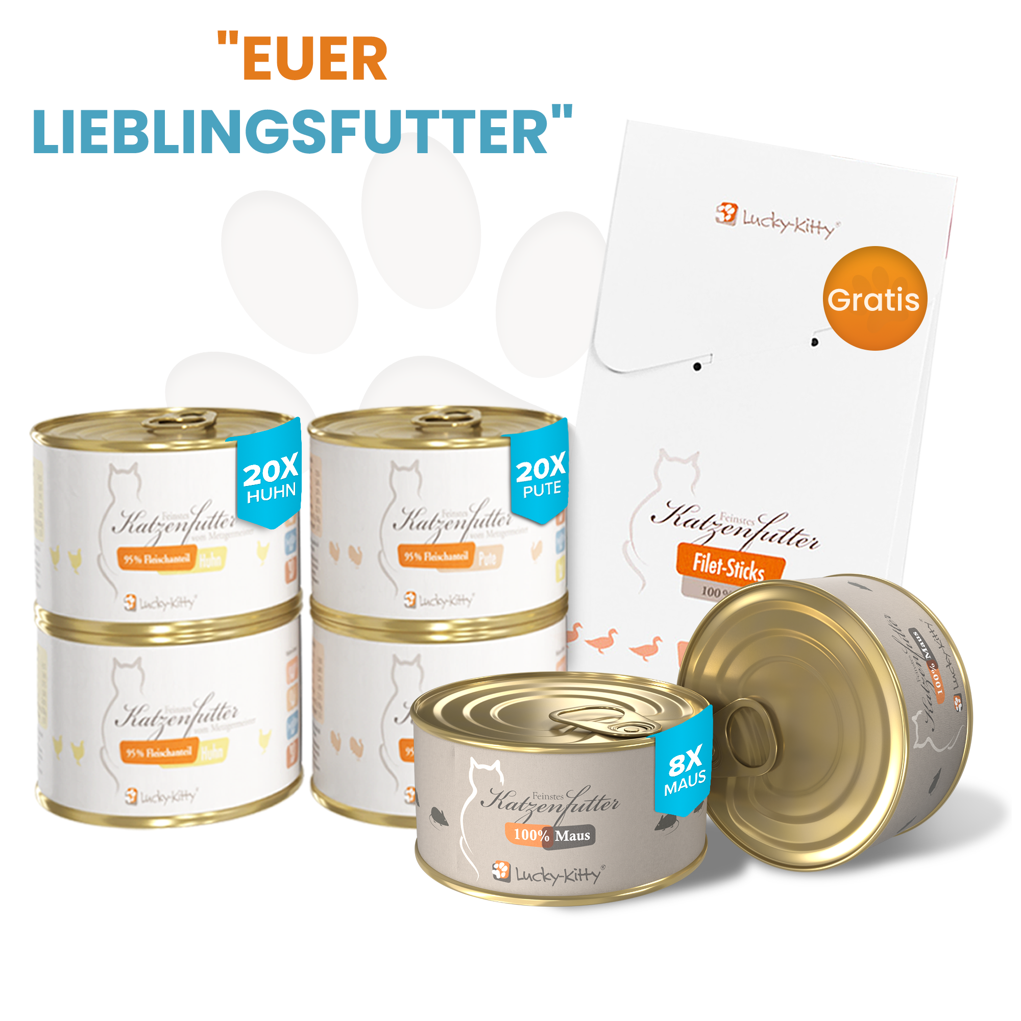 Euer Lieblingsfutter (20x Huhn + 20x Pute + 8x Maus)