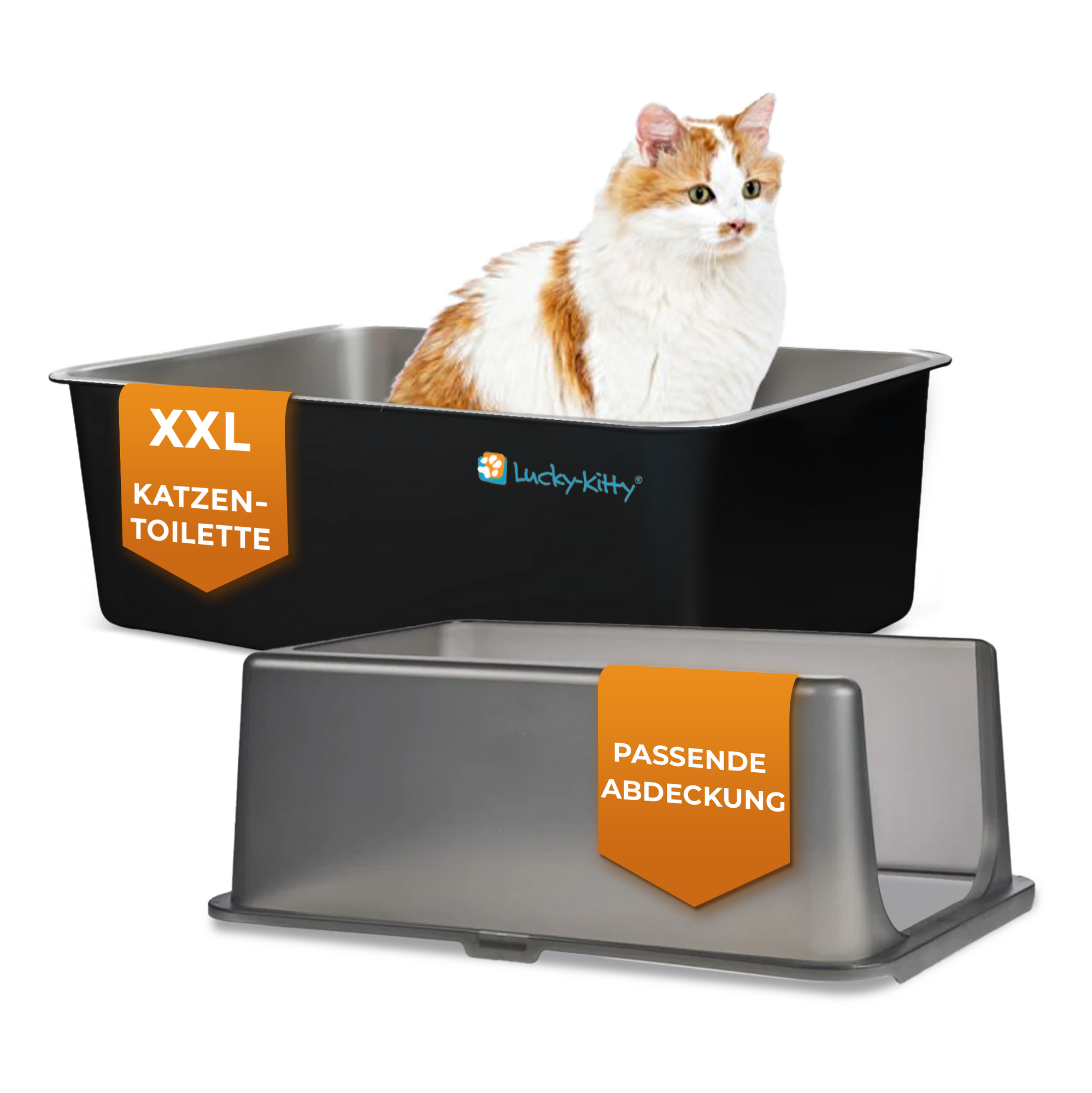 Cat Litter Box XXL (Stainless Steel Black) + Hood (Black Transparent)