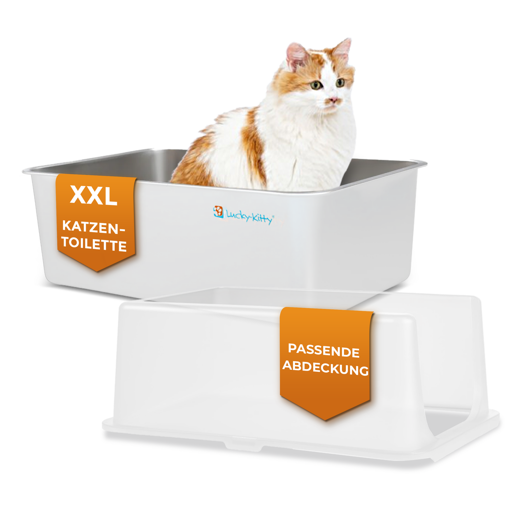 Lucky-Kitty Katzentoilette XXL + Haube (Weiss)