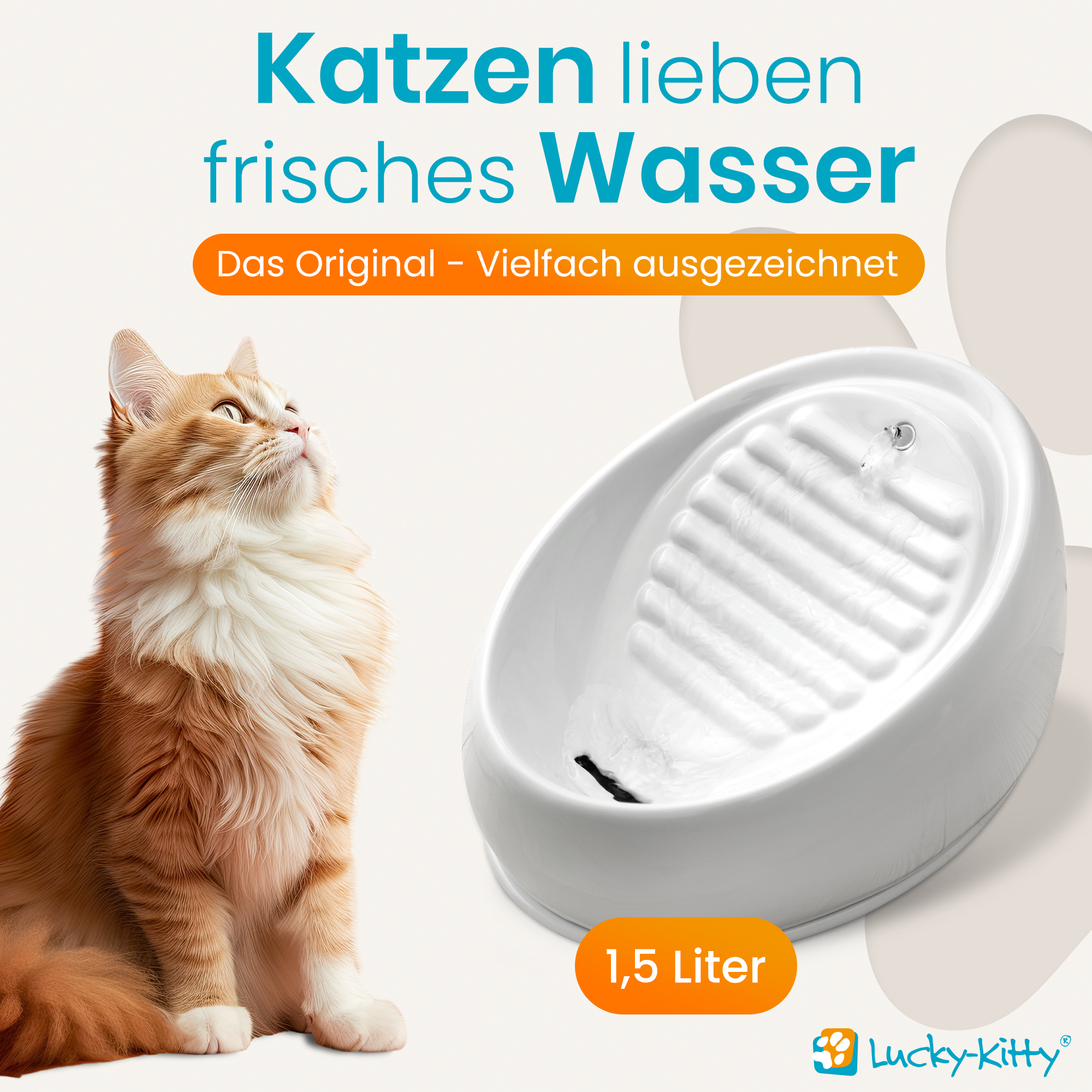 Cat Fountain Ceramic (White)
